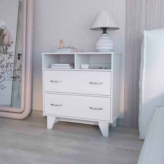 Double Drawer Nightstand Arabi, Bedroom, White
