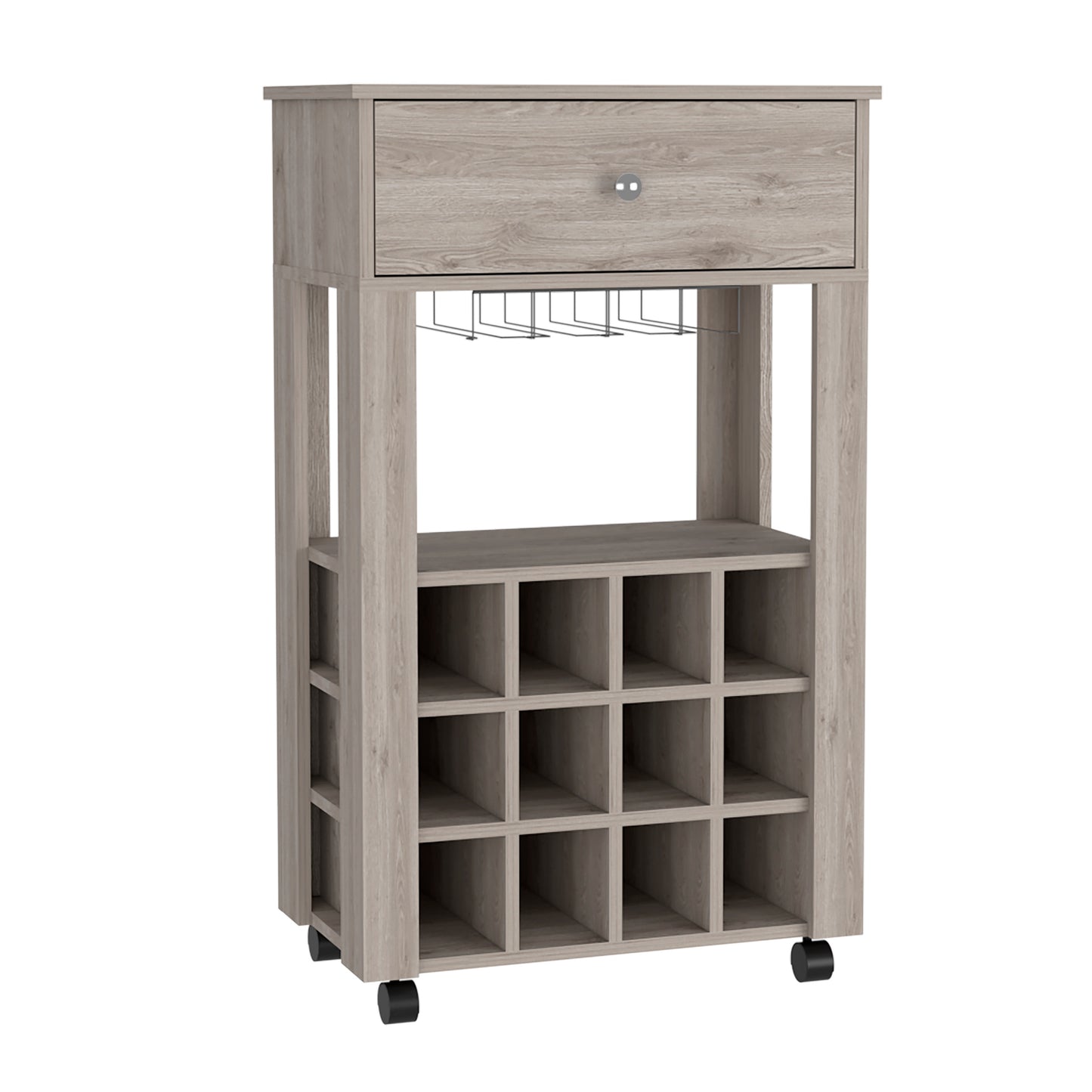 Modern Light Gray Wine Cart With Drawer And Cubbies