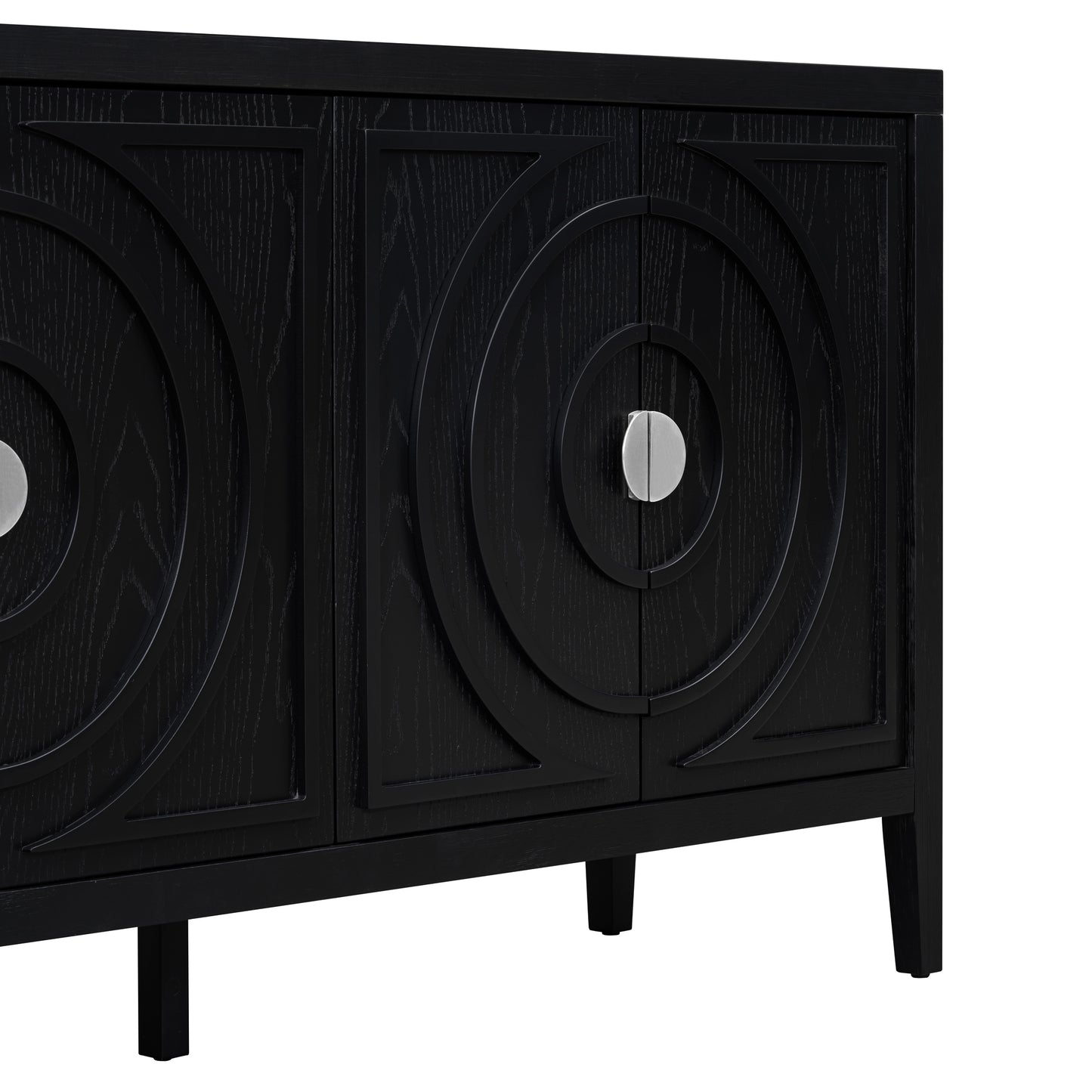TREXM Retro Sideboard door with Circular Groove Design Round Metal Door Handle for Entrance, Dinning Room, Living Room (Black)