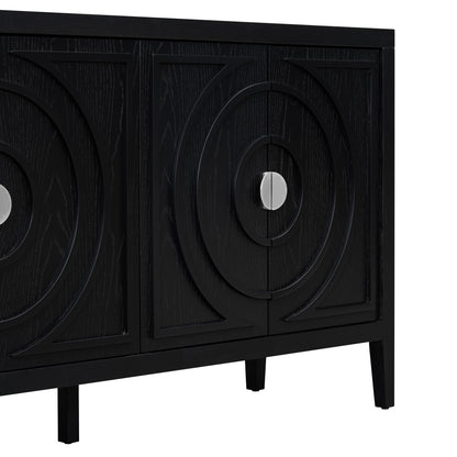 TREXM Retro Sideboard door with Circular Groove Design Round Metal Door Handle for Entrance, Dinning Room, Living Room (Black)