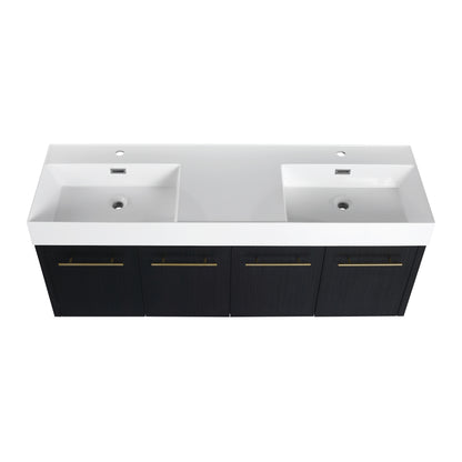 60-Inch Modern Wall-Mounted Bathroom Vanity with Double Resin Sink and Ample Storage