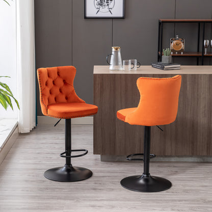 Orange Velvet Swivel Bar Stools Two Pack Adjustable 25 33
