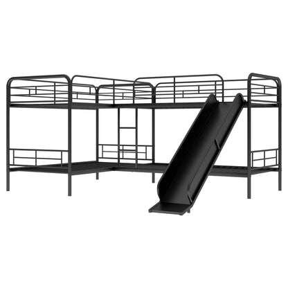 Twin Size Double Deck Bunk Bed with Slide and Ladder in Black