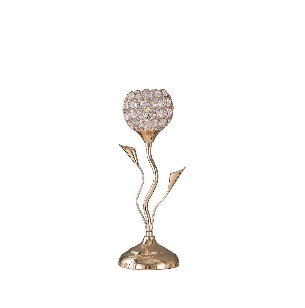 14-Inch Glam Metal Table Lamp with Floral Wire Cage and Beaded Shade, Modern Home Accent, Rose Gold