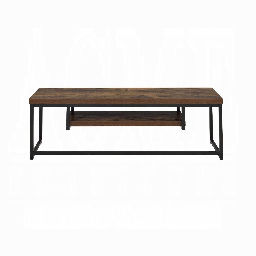 Industrial-Style 47-In TV Stand with Black Metal Frame, Wood Top, Open Storage Weathered Oak Finish