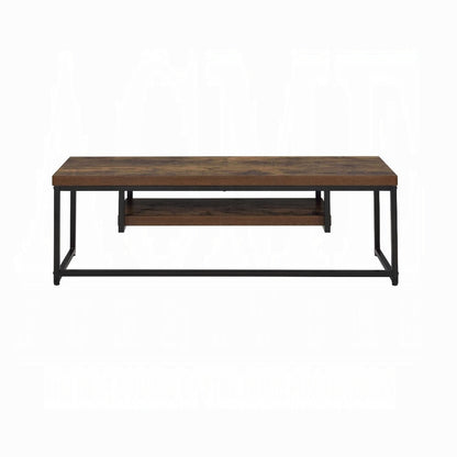 Industrial-Style 47-In TV Stand with Black Metal Frame, Wood Top, Open Storage Weathered Oak Finish