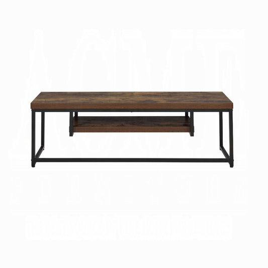 Industrial-Style 47-In TV Stand with Black Metal Frame, Wood Top, Open Storage Weathered Oak Finish