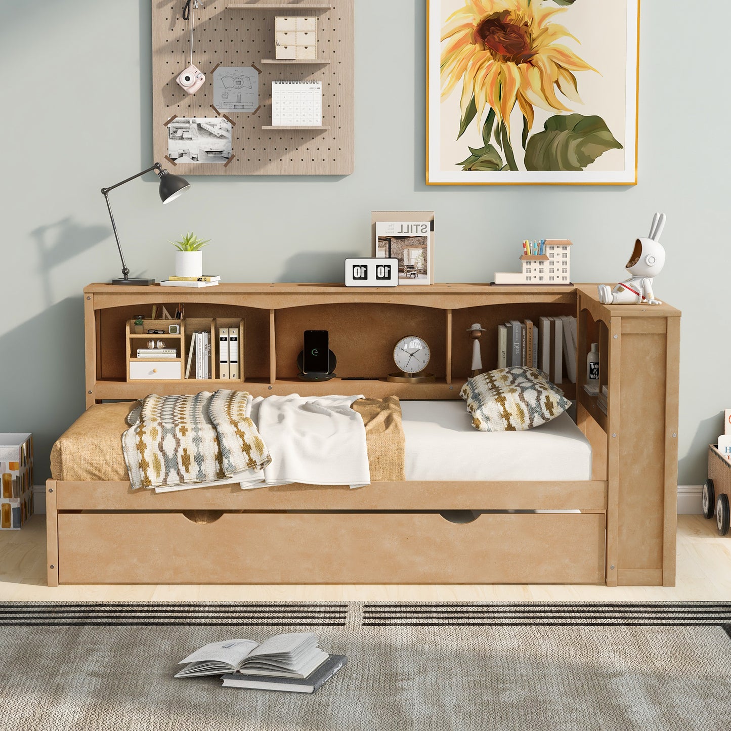 Twin Size Wooden Daybed with Trundle, Built-in Storage, and USB Charging Ports
