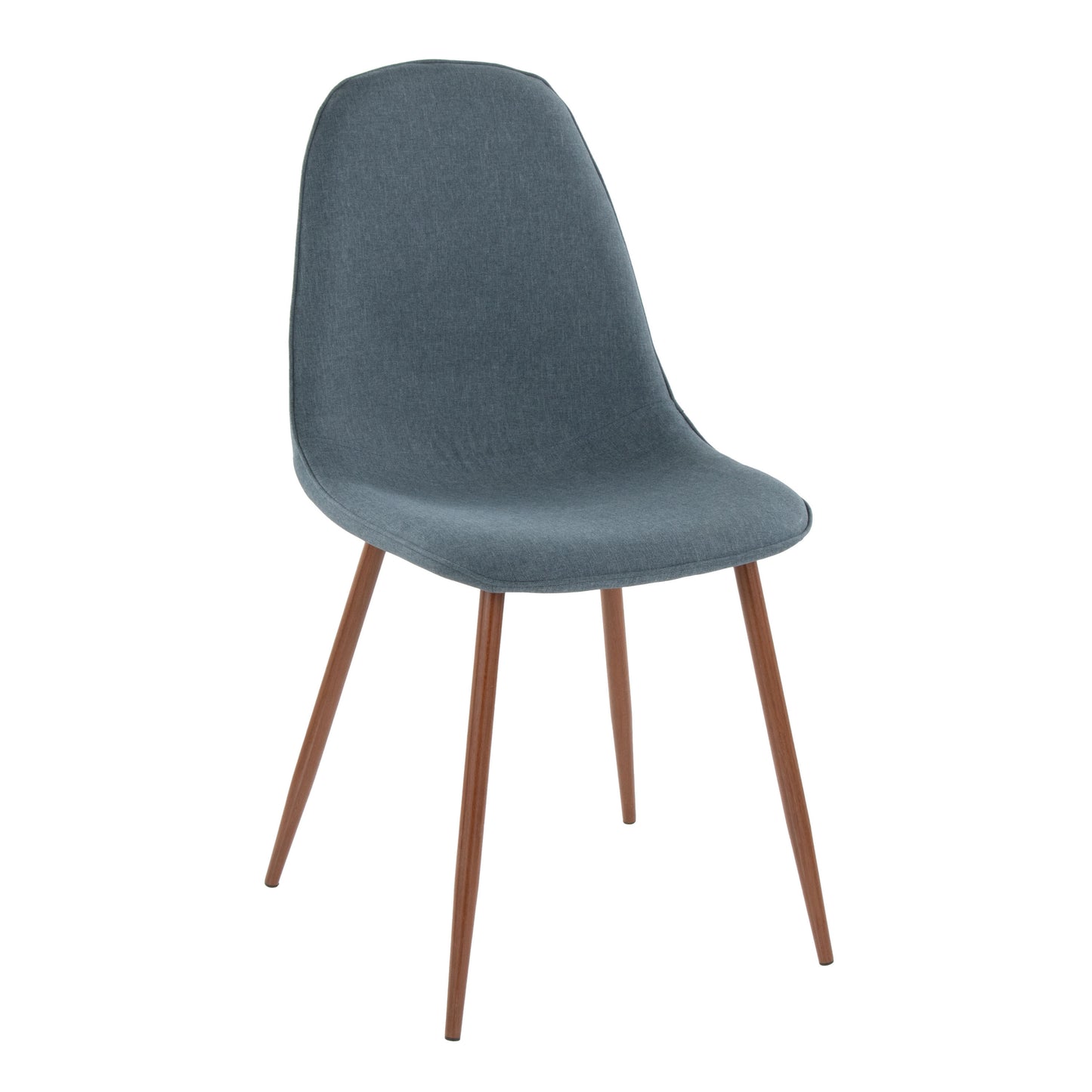 Pebble Mid-Century Modern Dining/Accent Chair in Walnut and Blue Fabric by LumiSource - Set of 2