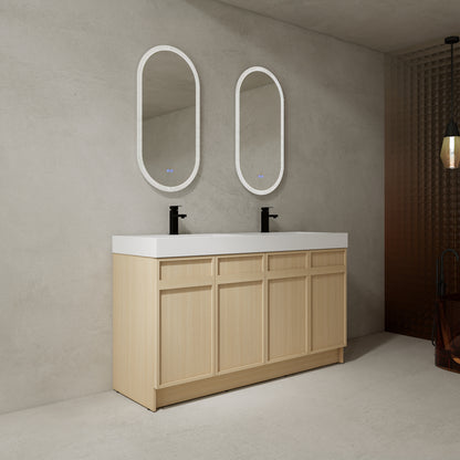 60-Inch Modern Freestanding Bathroom Vanity with Double Resin Sink & Soft-Close Doors