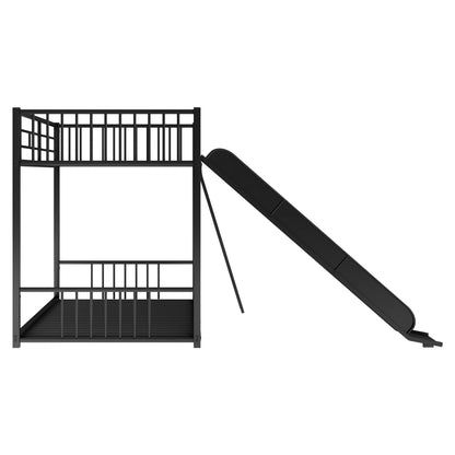 Twin Metal Bunk Bed with Fun Slide - Black Color