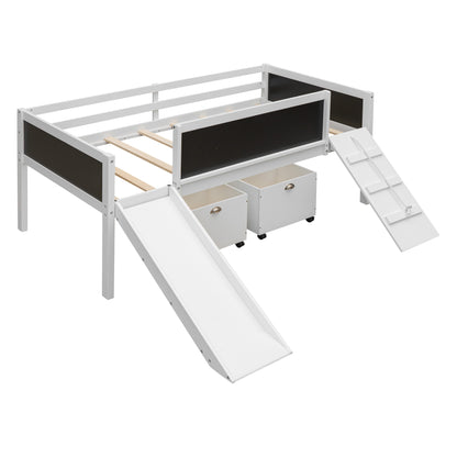 Creative Twin Loft Bed with Climbing Frame and Chalkboard - White