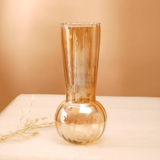 Large Mouth-Blown Glass Vase for Floral Arrangements, 5.5 x 10 in, Iridescent Lustre Finish Orange