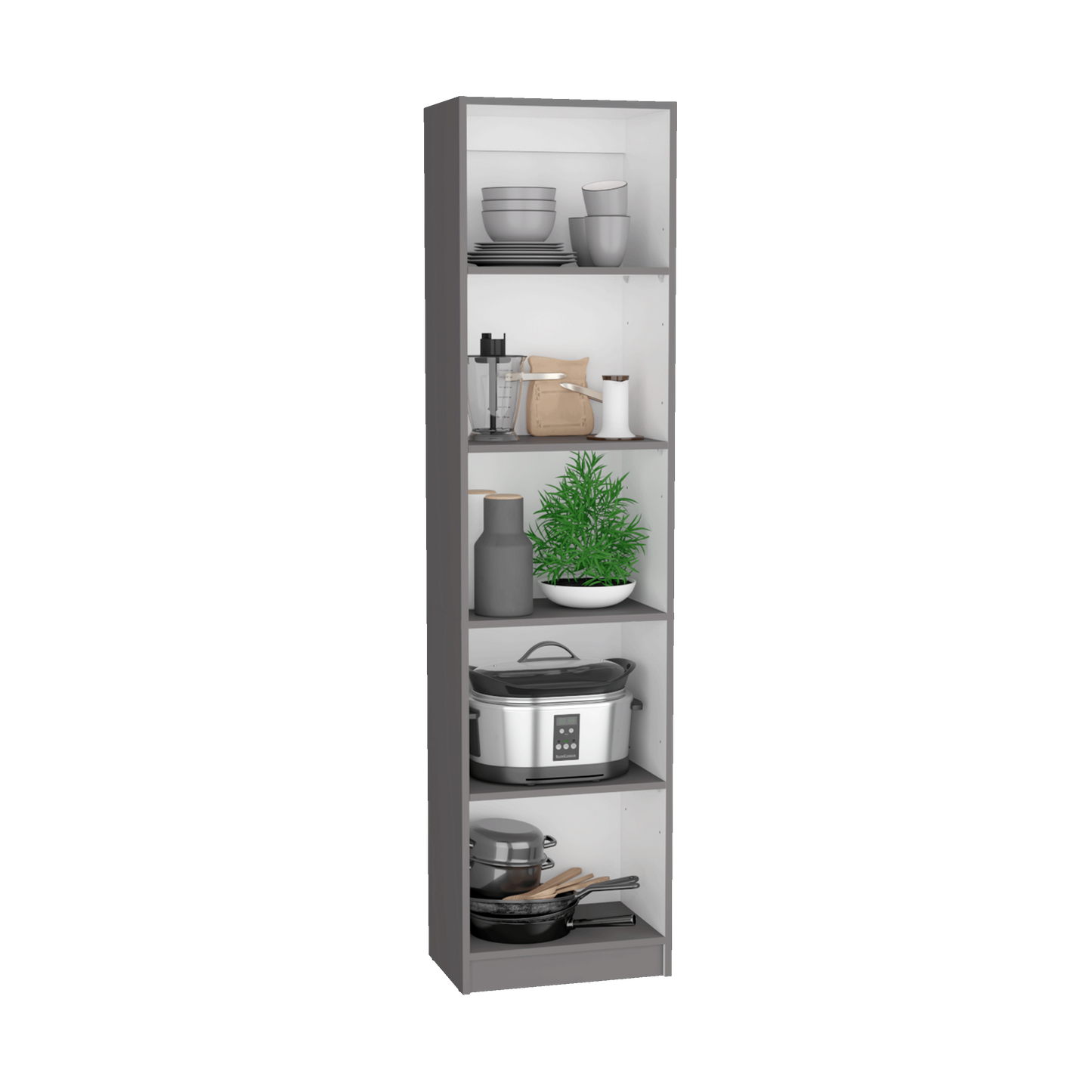 Modern 2-Piece Living Room Bookcase Set with 9 Versatile Shelves in Matt Gray & White