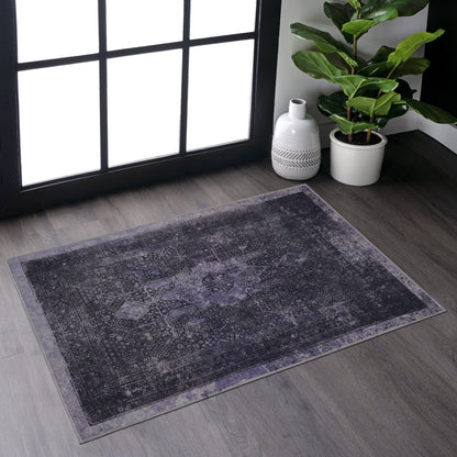 2x3 Machine-Washable Area Rug, Low-Pile, Non-Slip, Foldable, Kid & Pet Friendly, Living Room - Anthracite