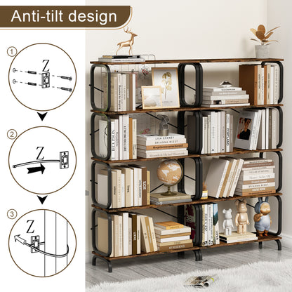 Rustic Industrial 5-Tier Bookshelf with Metal Frame for Home and Office - Vintage Brown Open Storage Unit