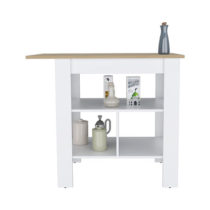 Pompeya Kitchen Island with Three Storage Shelves in Elegant White Finish