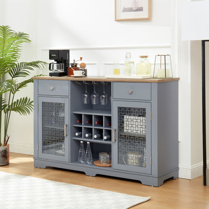 Light Blue Farmhouse Buffet Cabinet With Glass Doors