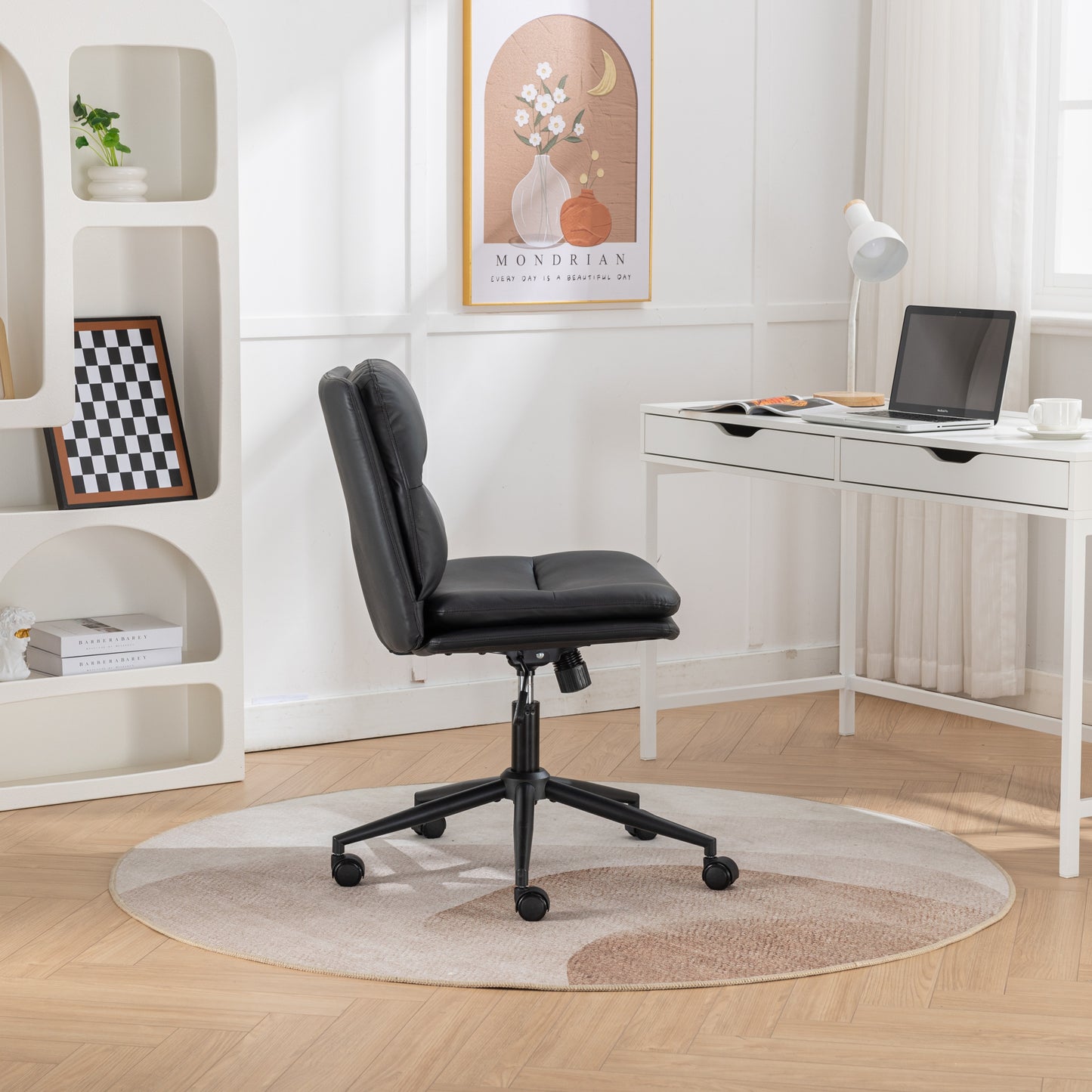 Bizerte Height-Adjustable Swivel Criss-Cross Chair with Wide Seat for Office and Vanity Use, Black