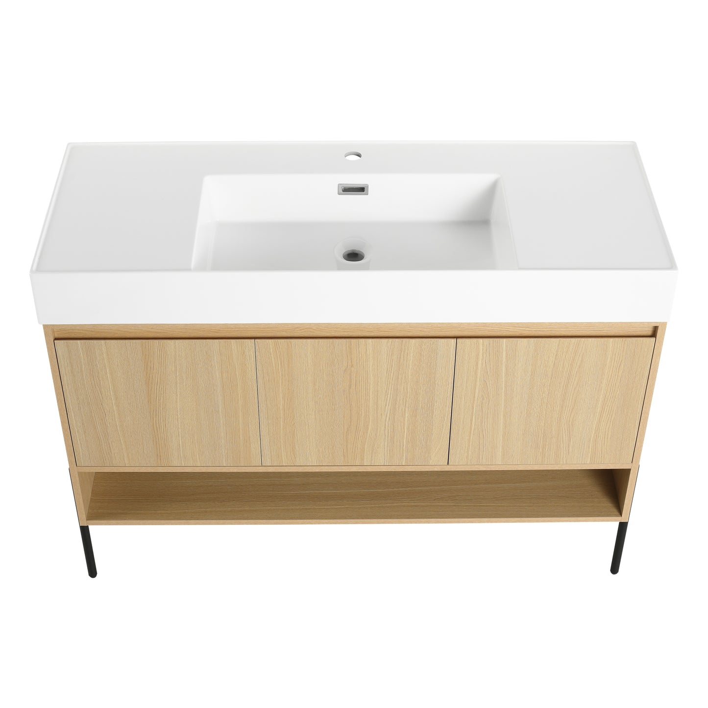 Modern Oak 48" Bathroom Vanity Set with Single Resin Sink and 3-Door Storage Cabinet