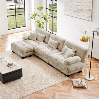 Modular L-Shaped Sectional Sofa with Convertible Ottoman, Cloud Deep-Seat Couch, Chenille Light Coffee