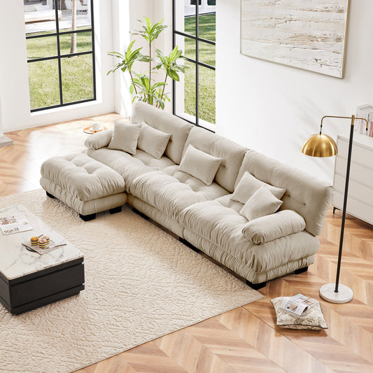 Modular L-Shaped Sectional Sofa with Convertible Ottoman, Cloud Deep-Seat Couch, Chenille Light Coffee