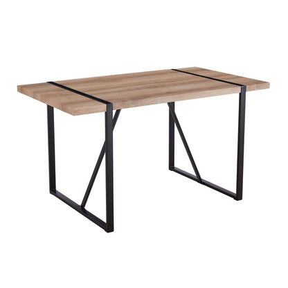 Dining Table For Four To Six Top Black Legs Rustic Brown
