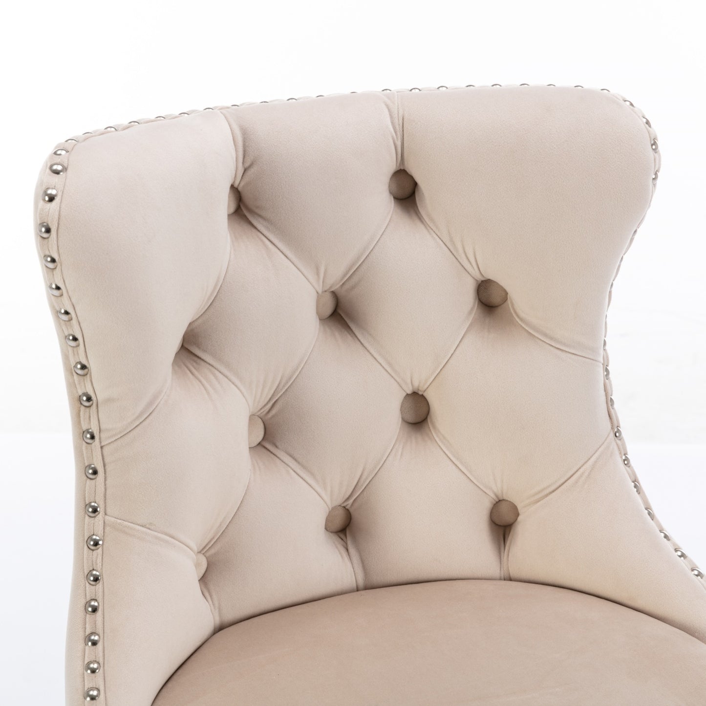 Swivel Velvet Bar Stools Adjustable Height Beige Chrome Base