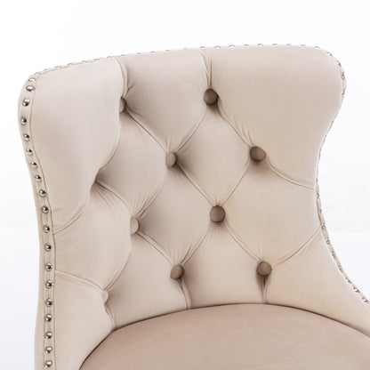 Swivel Velvet Bar Stools Adjustable Height Beige Chrome Base