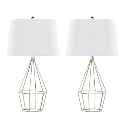 29-Inch Metal Table Lamp Set of 2 with Black Satin Shade, 3-Way Switch, Indoor Lighting Polished Nickel