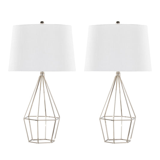 29-Inch Metal Table Lamp Set of 2 with Black Satin Shade, 3-Way Switch, Indoor Lighting Polished Nickel