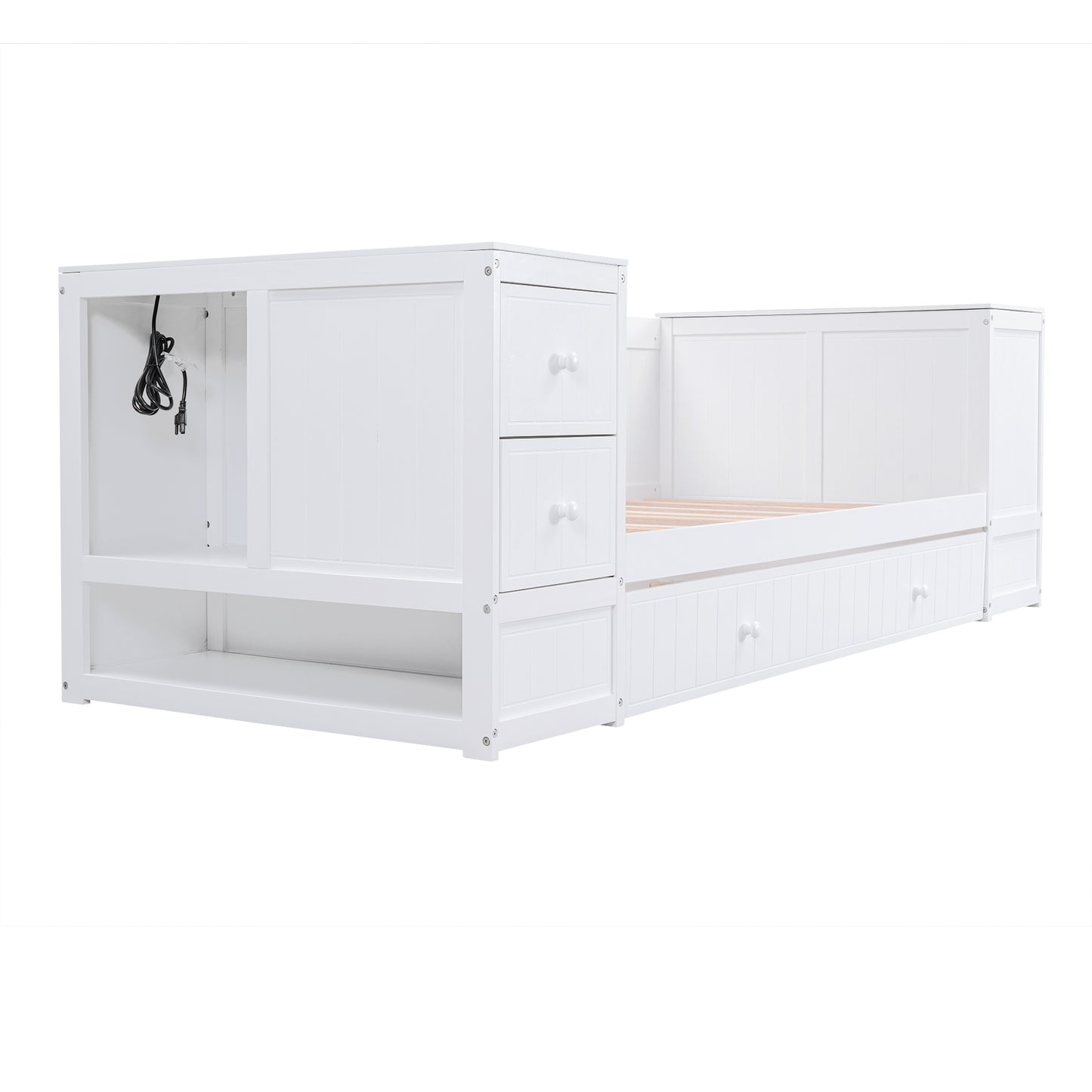 Elegant Twin Size Daybed with Storage and USB Charging, White