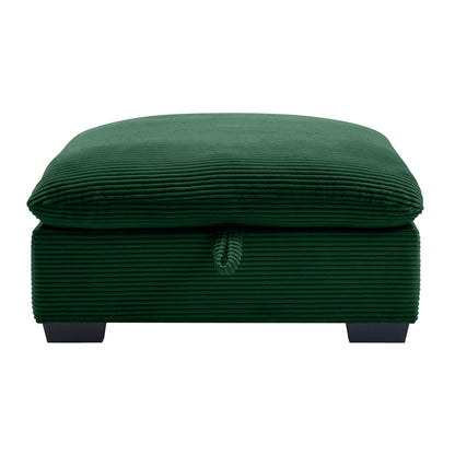 Corduroy Fabric Ottoman Footrest for L- and U-Shaped Sofas, Deep-Seat Comfort, High-Density Foam Cushions, Green