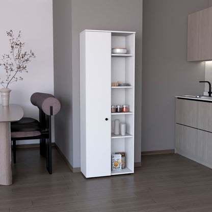 Cary Modern White Kitchen Pantry Cabinet with Multiple Shelves and Doors, 67" H