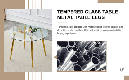 Circular Glass Dining Table 40 Inch Minimalist Gold Plated Legs