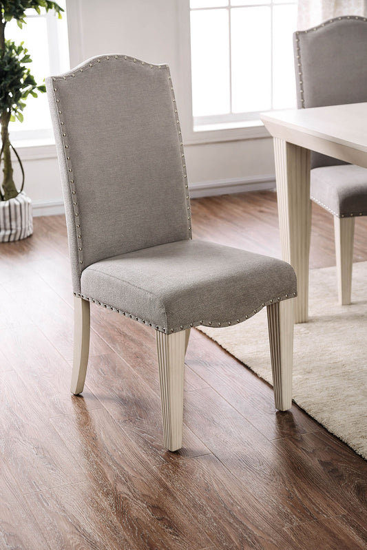 Set of 2 Parson Dining Chairs with Camel Back, Nailhead Trim, Solid Wood Frame, Upholstered Fabric, Gray