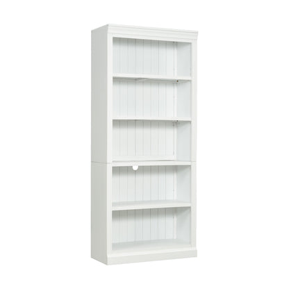 Modern 5-Tier White Wooden Bookcase with Adjustable Shelves for Home and Office Storage