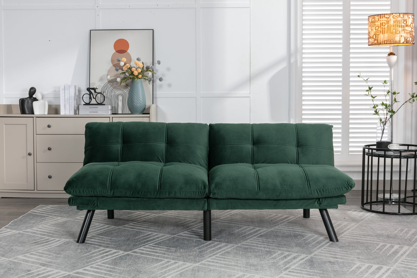 2-Seater Convertible Sofa Bed with Adjustable Backrest and Armrests, Foam Upholstery, Pine Frame Emerald