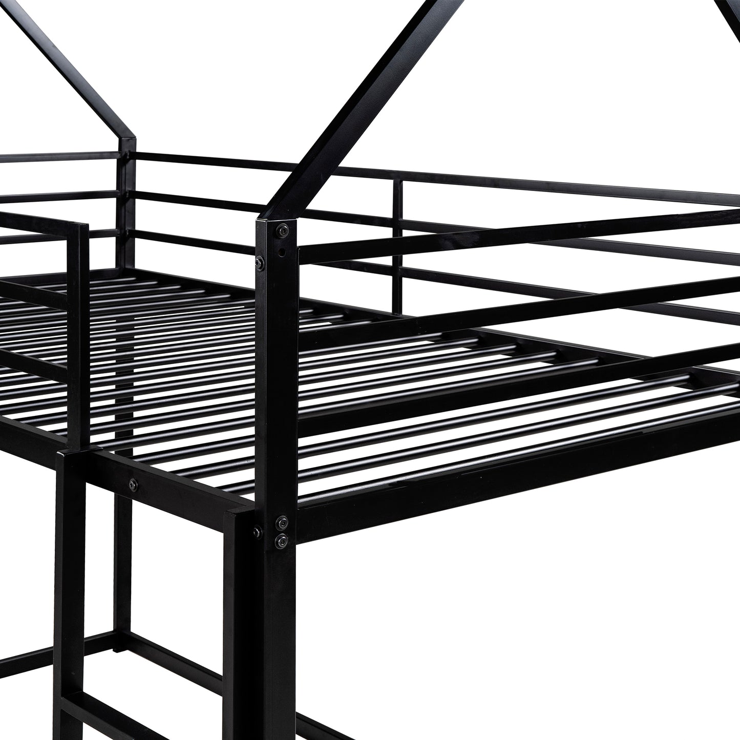 Twin House Bunk Bed for Kids - Black Twin over Twin Design with Built-in Ladder