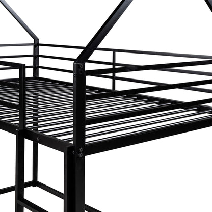 Twin House Bunk Bed for Kids - Black Twin over Twin Design with Built-in Ladder