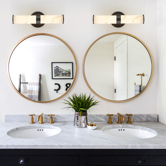 2-Pack Faux Marble Resin Wall Sconces – Indoor Hallway, Bathroom, Bedroom Lighting, Black Iron Finish