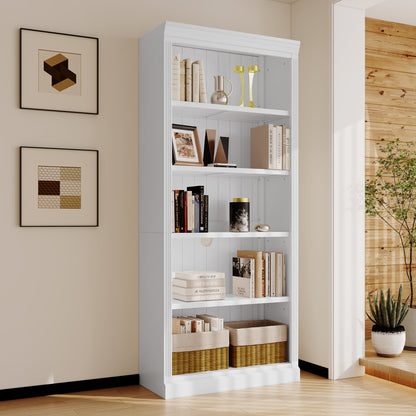 Modern 5-Tier White Wooden Bookcase with Adjustable Shelves for Home and Office Storage
