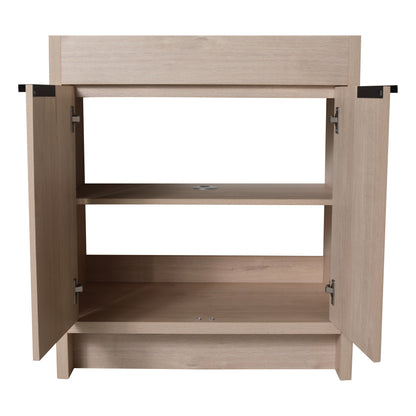 30-Inch Light Oak Freestanding Bathroom Cabinet with Soft-Close Doors & Integrated Resin Sink