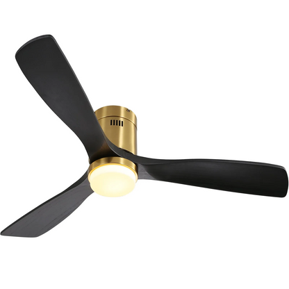 52-Inch Ceiling Fan with Remote, DC Motor, 3 Solid Wood Blades, LED, Reversible, Indoor/Outdoor Black