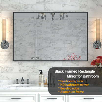 40x30inch Glossy Black Bathroom Mirrors For Wall Rectangle Vanity Mirror Corner Hangs Farmhouse Mirror Modern Metal Framed Rectangular Mirror, Decorative Square Corner Mirror(Horizontal & Vertical)