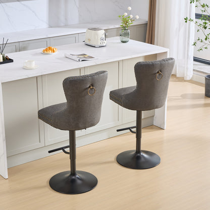 Tufted Back Swivel Bar Stools, PU Upholstery, Set of 2, Counter Height, for Home Bar, Aged Finish