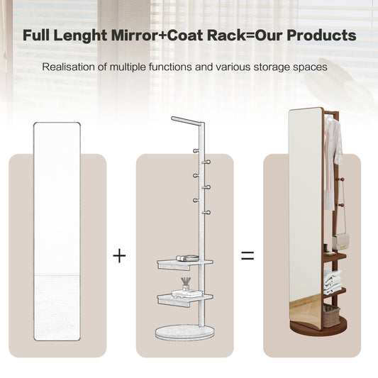 Walnut Full-Length Solid Wood Mirror with Hanger - 65.7"x17.7" - Elegant Space-Saving Design for Bedroom/Living Room