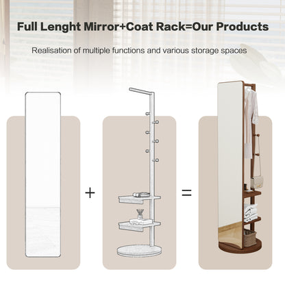 Walnut Full-Length Solid Wood Mirror with Hanger - 65.7"x17.7" - Elegant Space-Saving Design for Bedroom/Living Room