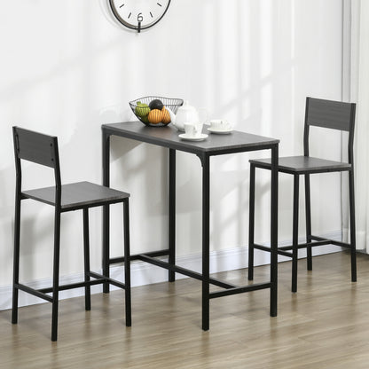 3-Piece Counter-Height Bar Table and Stools Set, Industrial MDF Dining, Kitchen Nook Gray