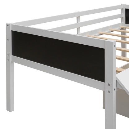 Creative Twin Loft Bed with Climbing Frame and Chalkboard - White
